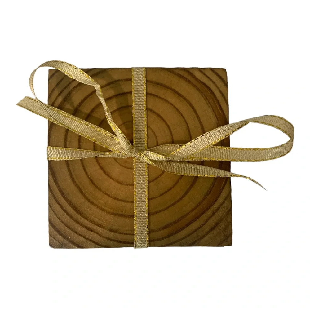 Wooden Coaster Set Handmade In USA Rustic Cabin Decor Classic Oak Stain 5 PC